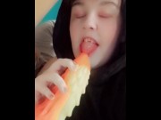 Preview 5 of Femboy goth twink records himself sucking toy just been inside him