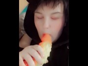 Preview 6 of Femboy goth twink records himself sucking toy just been inside him