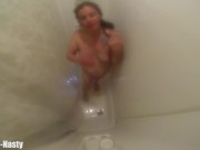 Preview 6 of Naked Whore Takes A Shower Spreads Legs Gags and Cleans and Shows Her Shaved Fuck Holes