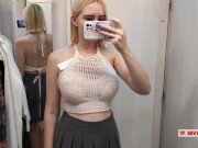 Preview 1 of Try On Haul Transparent Clothes, Completely See-Through. At The Mall. See on me in the fitting room