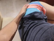 Preview 1 of Stepbrother puts a big cock and fucks Stepsister's mouth while the program 😱 creampie 💦.