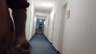 Guy masturbate in the hotel corridor cumshot