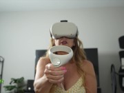 Preview 3 of StepMom is amazed at how realistic the VR porn is! She can feel the cock and even taste it!