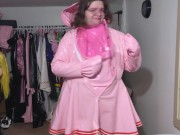 Preview 3 of Pink PVC Suit and dress With Breathplay and Vibraitor