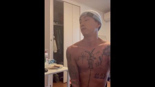 Cute Asian shooting his cum moaning and playing with his nipples