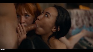 Possesed babes scissor and eat each other out in a lesbian fuck fest