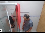Preview 1 of naughty old stepfather watches his stepdaughter in the shower! and made her give a blowjob, and feel