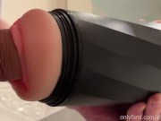 Preview 4 of TRYING FLESHLIGHT 1ST TIME WHILE MOANING AND CUMMING IN THIS TIGHT REALISTIC PUSSY
