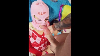 POV ANON Party Slut Ski-mask Girl Sucking White Cock