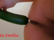 Preview 4 of Sweet little transgirl @Mia-Emilia does it from behind in doggy style with a big eggplant and she ge