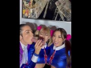 Preview 5 of Asian Girls Sharing Cock at Halloween after party (Austin Powers)