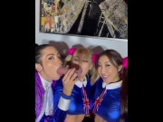 Preview 6 of Asian Girls Sharing Cock at Halloween after party (Austin Powers)