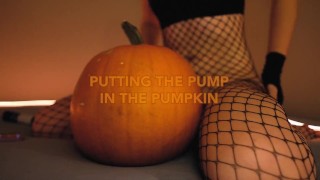 Halloween Special - Trans girl puts a pump in a pumpkin like a good slut
