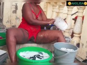 Preview 6 of African babe doing laundry in a crotchless red lingerie