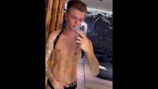 Horny tattooed twink Michael Moore playing and flexing his body