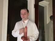 Preview 1 of Cute altar boy worships dildo