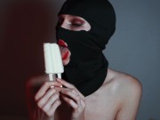 Preview 1 of sexy asmr blowjob with ice cream from a girl in a balaclava