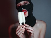 Preview 2 of sexy asmr blowjob with ice cream from a girl in a balaclava
