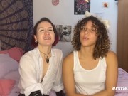 Preview 1 of Ersties - Flora fickt ihr BDSM-Kätzchen July mit Strap-on im Doggy Style