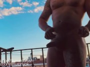 Preview 6 of My neighbor masturbates his big cock on the balcony while his girlfriend is away and he cums a lot