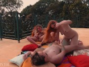 Preview 5 of 3 sexy girls fuck the owner of the vacation home in an insane orgy