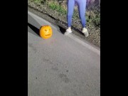 Preview 4 of Desperation Piss - Milf Peeing in a Pumpkin found on Road!