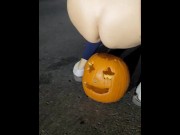 Preview 5 of Desperation Piss - Milf Peeing in a Pumpkin found on Road!