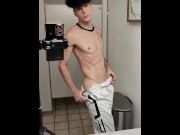 Preview 3 of Huge cock college jock doesn't care if you walk in gym bathroom while hes jerking off