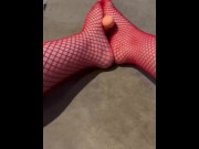 Preview 1 of Foot Job in Red Fishnets