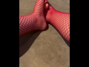 Preview 2 of Foot Job in Red Fishnets