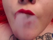 Preview 4 of Lady with red hair vaping and teasing boobs naked