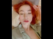 Preview 1 of Red head playing with her nipples and teasing her boobs, scarlet video