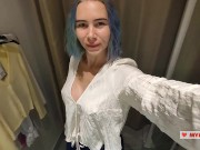 Preview 1 of Trying on translucent sexy clothes in a shopping center. Look at me in the fitting room and jerk off