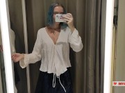 Preview 4 of Trying on translucent sexy clothes in a shopping center. Look at me in the fitting room and jerk off