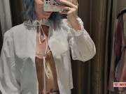 Preview 4 of Try On Haul transparent clothes at the mall. See thru clothes. Look at me in the fitting room