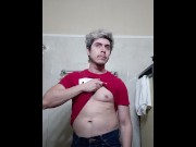 Preview 2 of Handsome flexing muscles in the bathroom, big cock