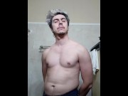 Preview 5 of Handsome flexing muscles in the bathroom, big cock