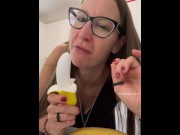 Preview 1 of The Pleasure Toy Queen fucks herself with her Banana & licks off her own juices