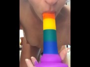 Preview 2 of DILDO BLOWJOB, hard small nipples, close up - Ela Stance