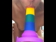 Preview 3 of DILDO BLOWJOB, hard small nipples, close up - Ela Stance