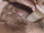 Preview 5 of Horny and Hairy Pregnant Woman Rubs And Fucks Wet Pussy With Dildo