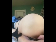 Preview 3 of CD slut in fishnet skirt fucks her hole with big dildo