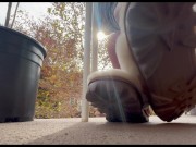 Preview 1 of Spy CatPrincessFeet's furry slippers and sweaty stoop soles, below chair pov