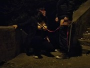 Preview 4 of Mother in law sucking boy cock in public on dog leash