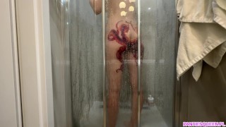 Spying on my stepsister in shower to see her octopus ass tattoo