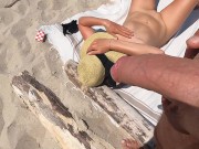 Preview 4 of At the beach a man presents his cock to me I jerk him off in public he cums on my breasts