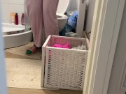Preview 2 of stepmom pees on the toilet and stepson watches