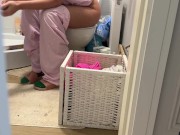 Preview 4 of stepmom pees on the toilet and stepson watches