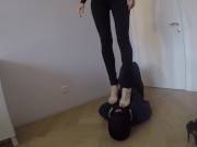 Preview 1 of Trampling with heels, trampling with bare feet, kicking in the head. I enjoy his suffering.