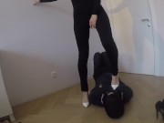 Preview 6 of Trampling with heels, trampling with bare feet, kicking in the head. I enjoy his suffering.